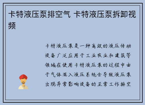 卡特液压泵排空气 卡特液压泵拆卸视频