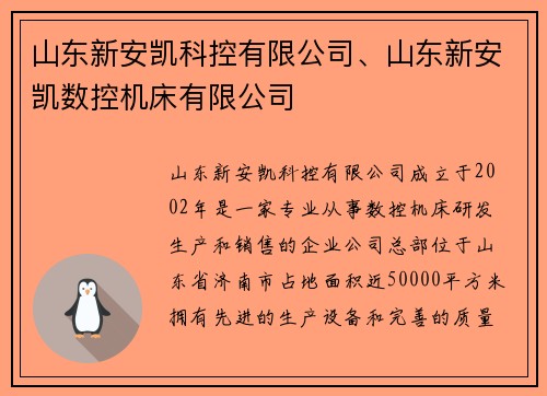 山东新安凯科控有限公司、山东新安凯数控机床有限公司